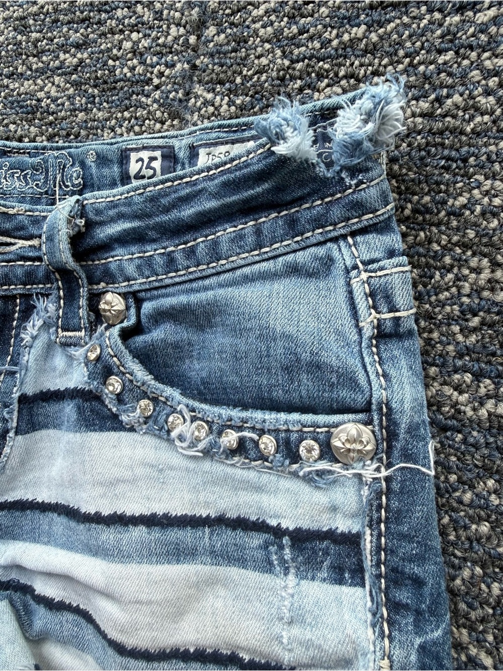 Miss Me Blue Distressed Flag Denim Jean Shorts - Picture 6 of 7